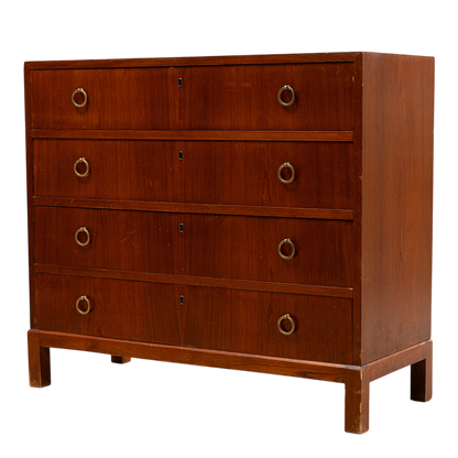 c1940 Swedish : large 39" four-drawer teak & beech chest of drawers