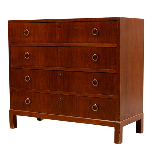 c1940 Swedish : large 39" four-drawer teak & beech chest of drawers