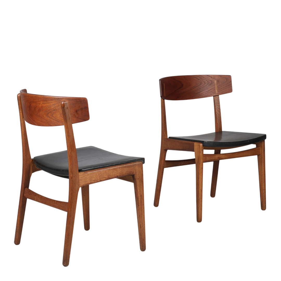 1960s Danish : oak & teak dining chair with black leather seat