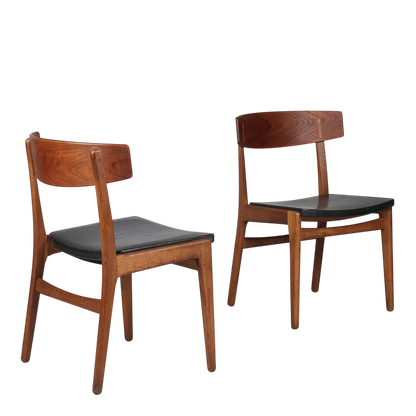 1960s Danish : oak & teak dining chair with black leather seat