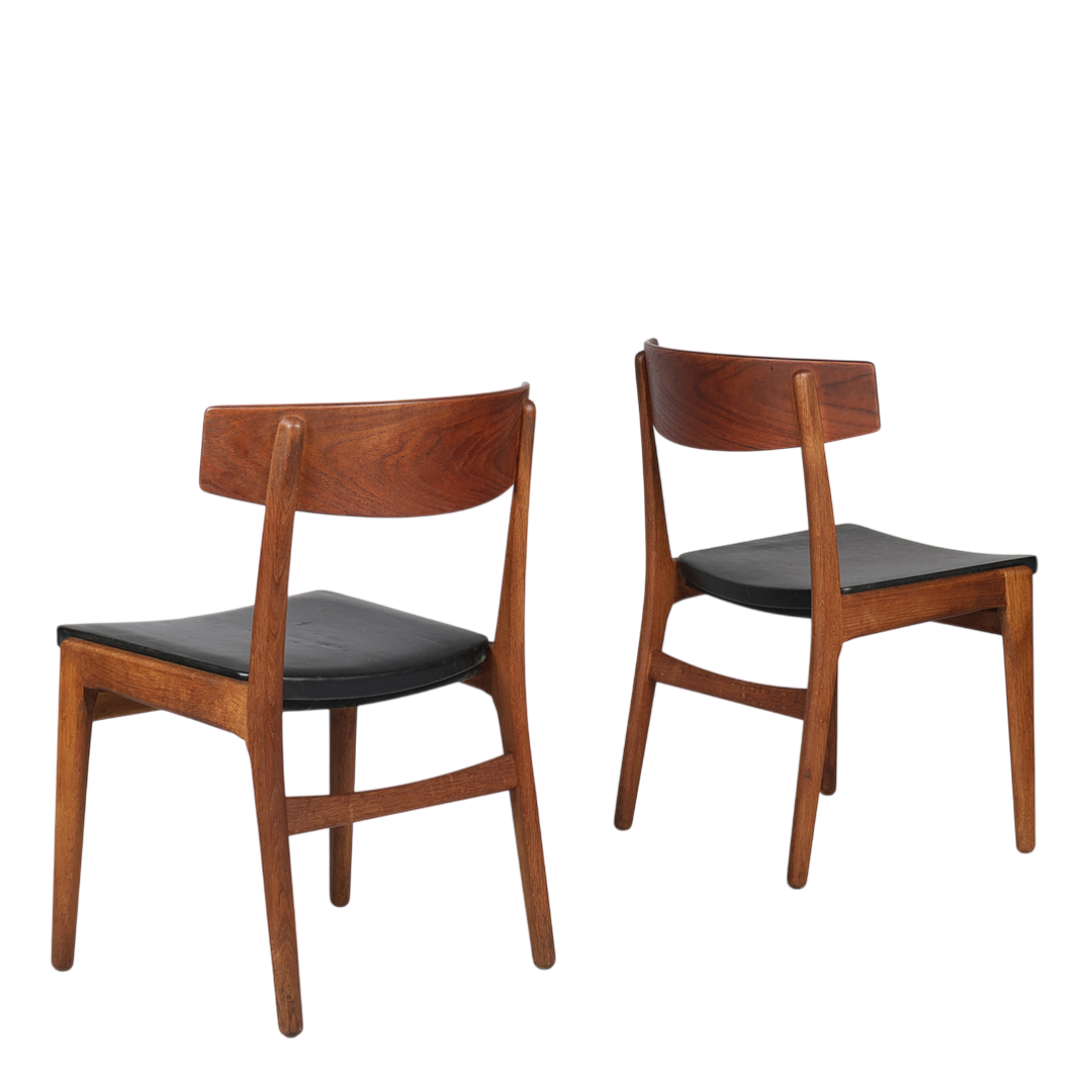 1960s Danish : oak & teak dining chair with black leather seat