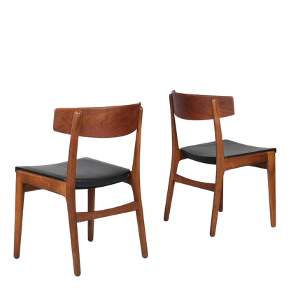 1960s Danish : oak & teak dining chair with black leather seat