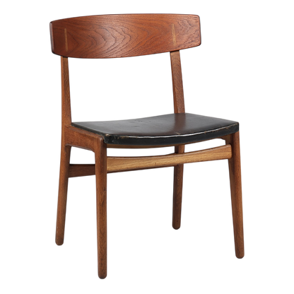 1960s Danish : oak & teak dining chair with black leather seat