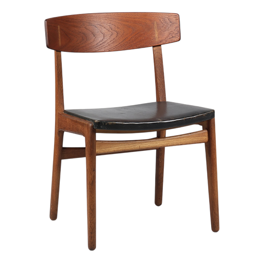 1960s Danish : oak & teak dining chair with black leather seat