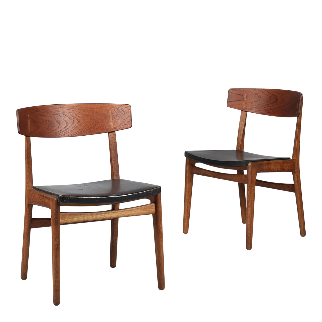 1960s Danish : oak & teak dining chair with black leather seat