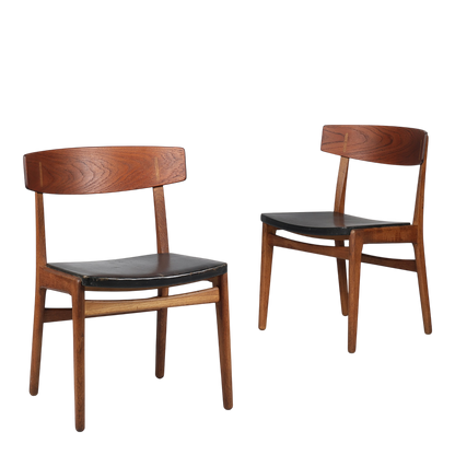 1960s Danish : oak & teak dining chair with black leather seat
