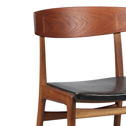 1960s Danish : oak & teak dining chair with black leather seat