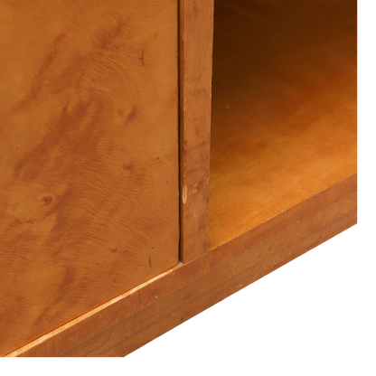 1930s Swedish : flame birch bookcase w/curved cabinet