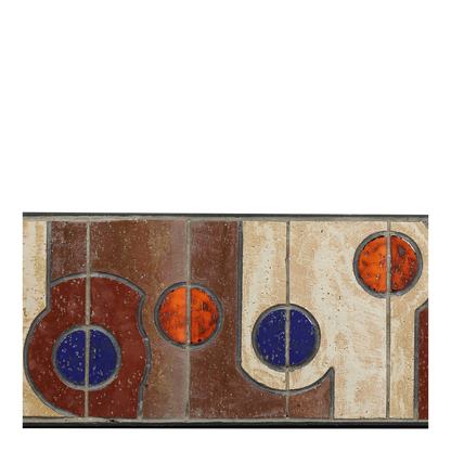 1960s Danish : geometric glazed wood mounted ceramic tile 40" wall relief