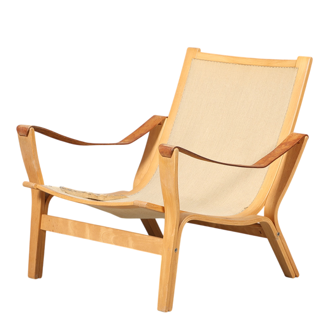 1969 Knud Færch : bent beechwood & canvas "Bolman" armchair