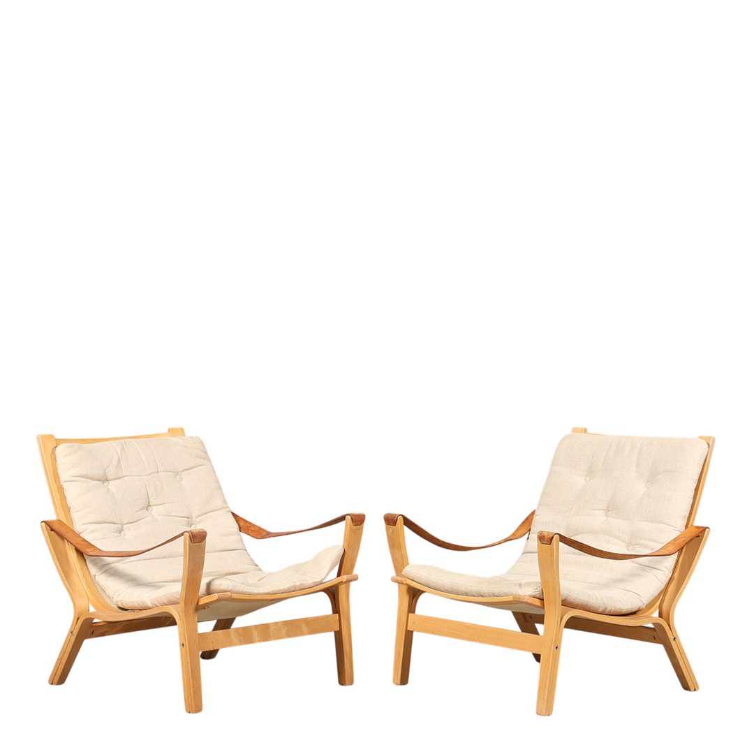 1969 Knud Færch : bent beechwood & canvas "Bolman" armchair