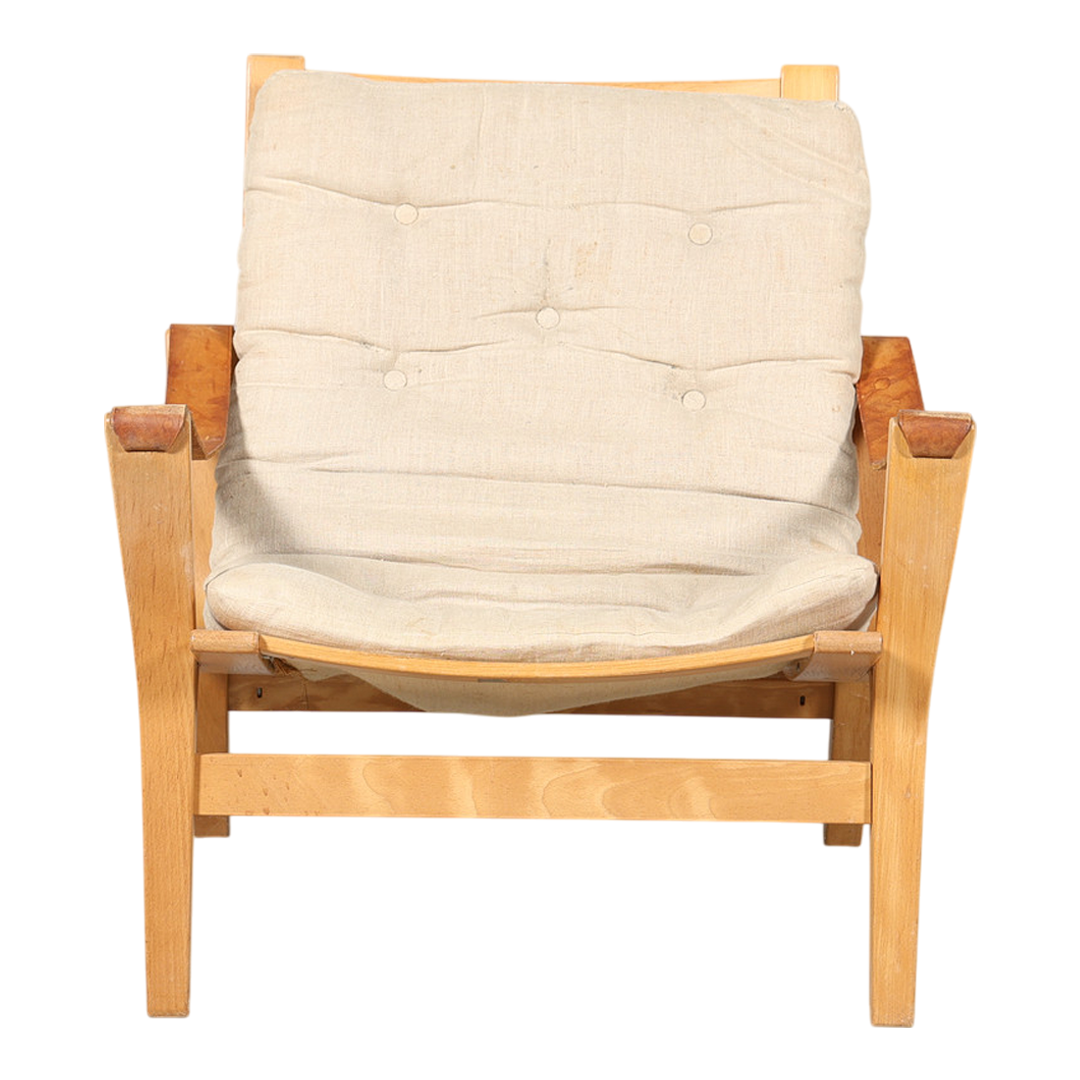 1969 Knud Færch : bent beechwood & canvas "Bolman" armchair