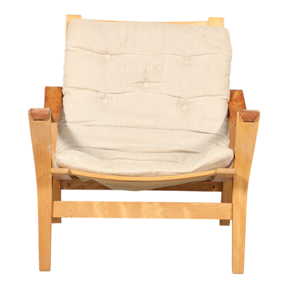 1969 Knud Færch : bent beechwood & canvas "Bolman" armchair