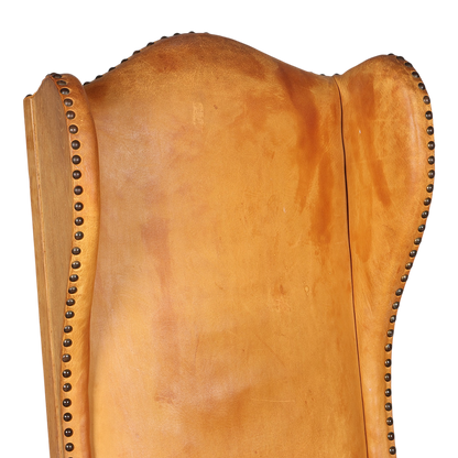 Late 1920s Swedish : 50" tall baroque style armchair w/cognac leather