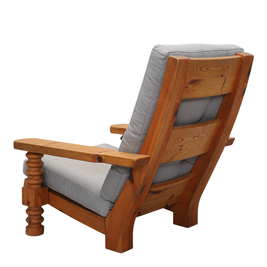 1970s Swedish : solid pinewood "Talja" folk armchair + ottoman