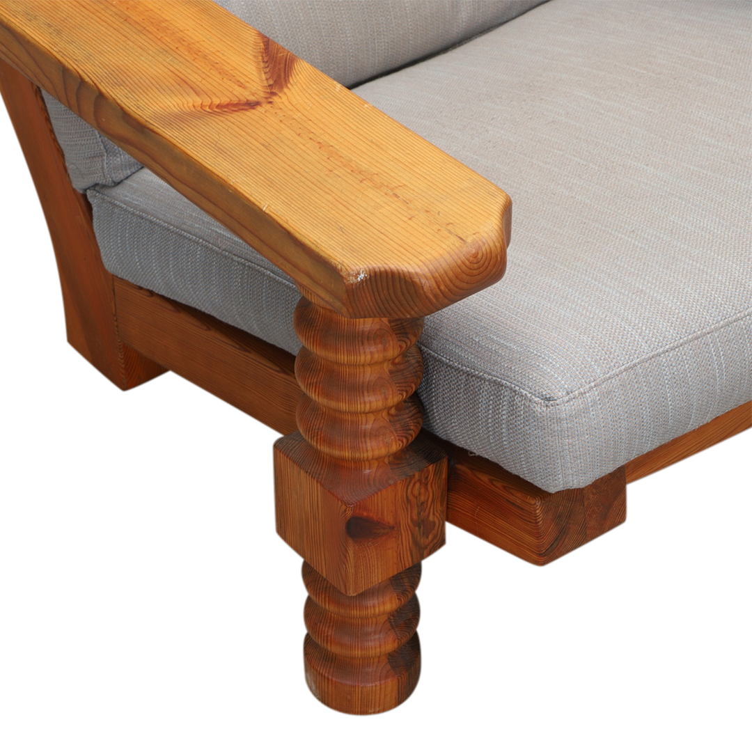 1970s Swedish : solid pinewood "Talja" folk armchair + ottoman