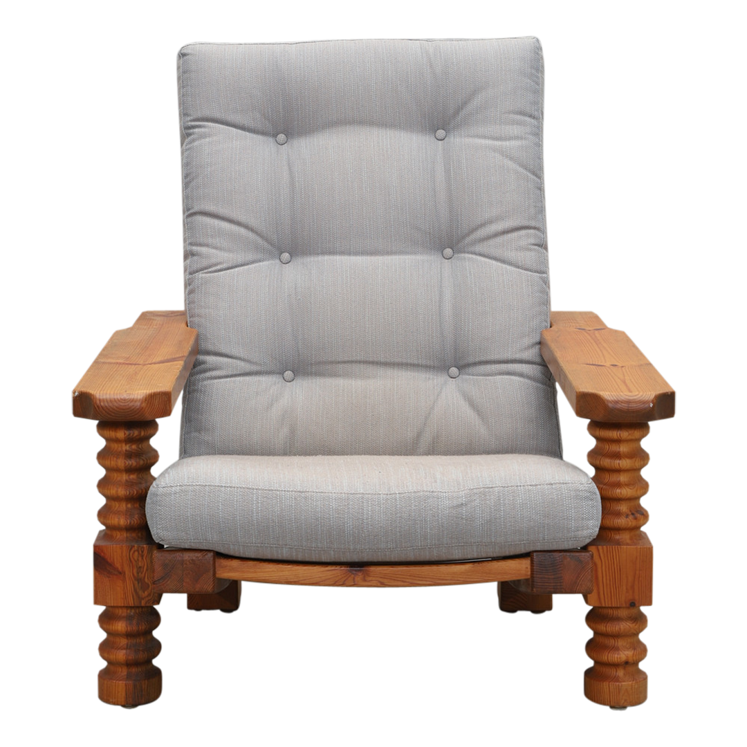 1970s Swedish : solid pinewood "Talja" folk armchair + ottoman