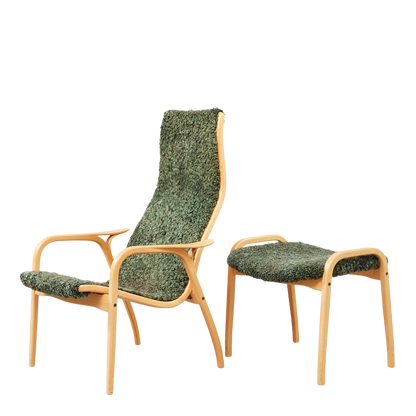 1956 Yngve Ekström : classic "Lamino" lounge + ottoman in green sheepskin