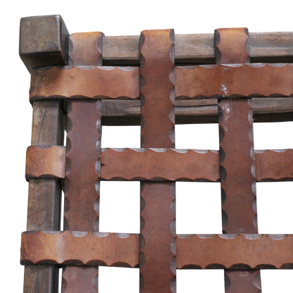 1970s Brazilian : rustic modern leather and carved wood stool