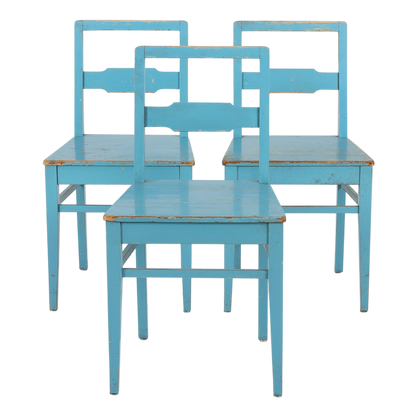 1950s European : simple pinewood side chair in Robin's Egg blue