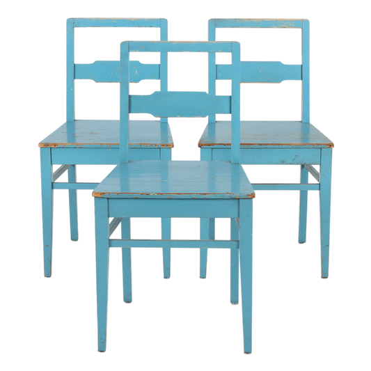 1950s European : simple pinewood side chair in Robin's Egg blue
