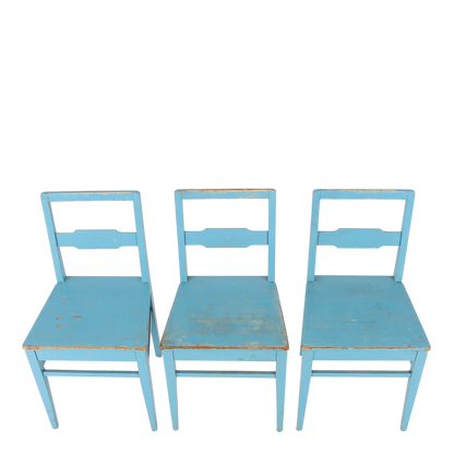 1950s European : simple pinewood side chair in Robin's Egg blue
