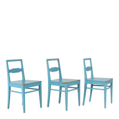 1950s European : simple pinewood side chair in Robin's Egg blue