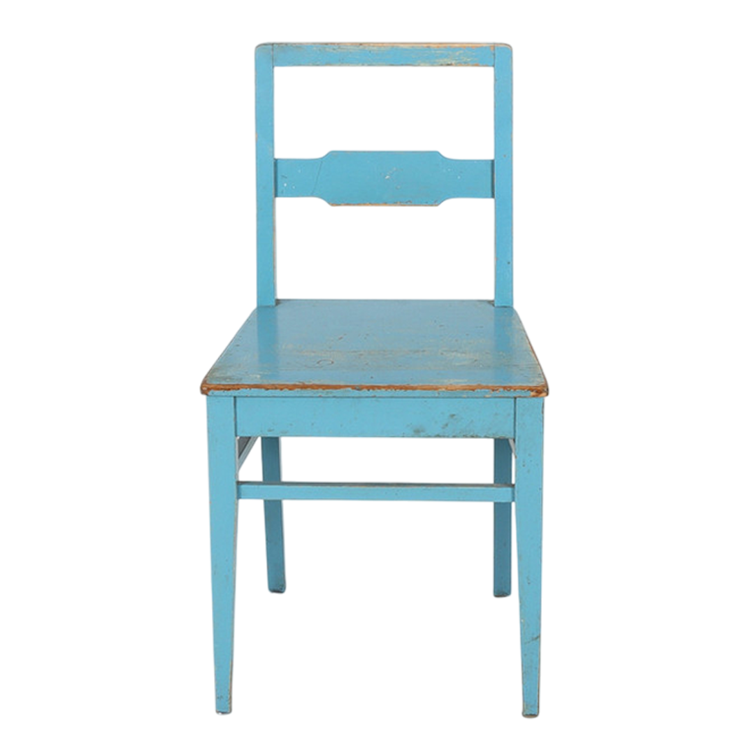 1950s European : simple pinewood side chair in Robin's Egg blue