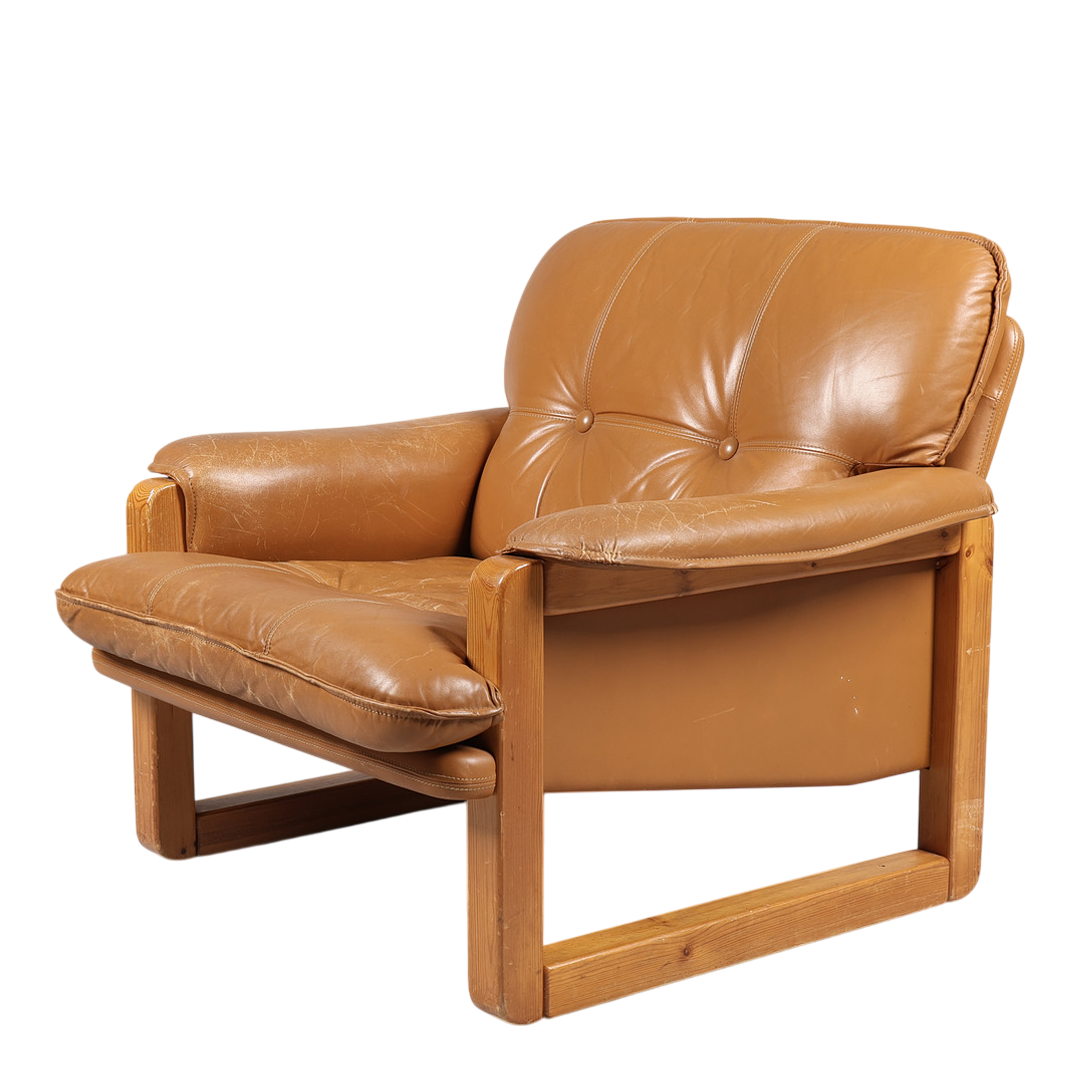 1970s Hannu Jyräs : pair cognac leather "Furuhof" lounge chairs