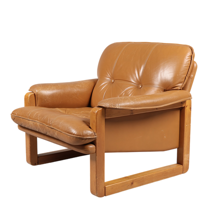 1970s Hannu Jyräs : pair cognac leather "Furuhof" lounge chairs