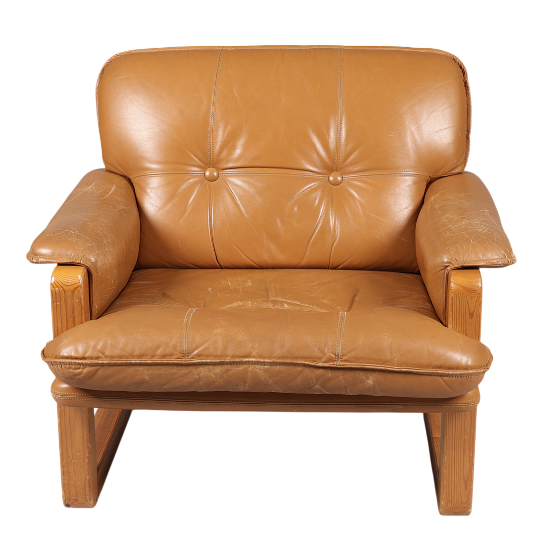 1970s Hannu Jyräs : pair cognac leather "Furuhof" lounge chairs