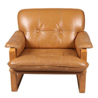 1970s Hannu Jyräs : pair cognac leather "Furuhof" lounge chairs