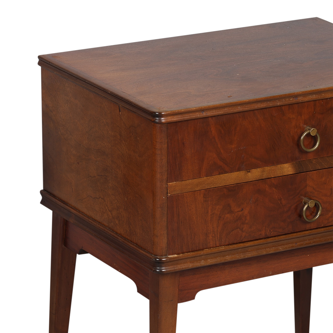 Late 1940s Swedish : pair transitional modern walnut nightstands