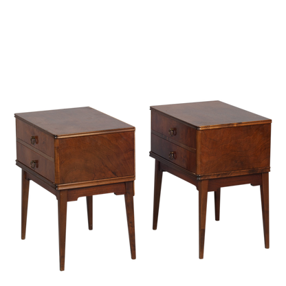 Late 1940s Swedish : pair transitional modern walnut nightstands