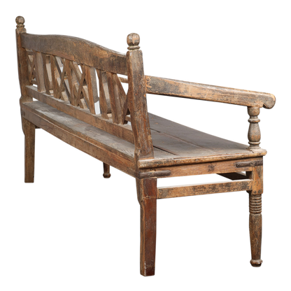 Late 19thc Swedish : 72" elmwood bench w/lattice back