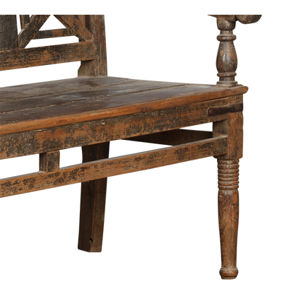 Late 19thc Swedish : 72" elmwood bench w/lattice back