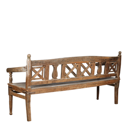 Late 19thc Swedish : 72" elmwood bench w/lattice back
