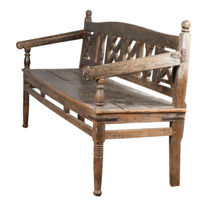 Late 19thc Swedish : 72" elmwood bench w/lattice back