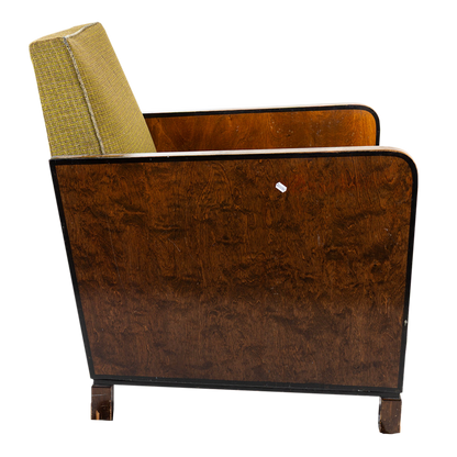 1940s European : pair post Art Deco functionalist armchairs in burl walnut