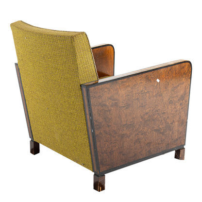 1940s European : pair post Art Deco functionalist armchairs in burl walnut