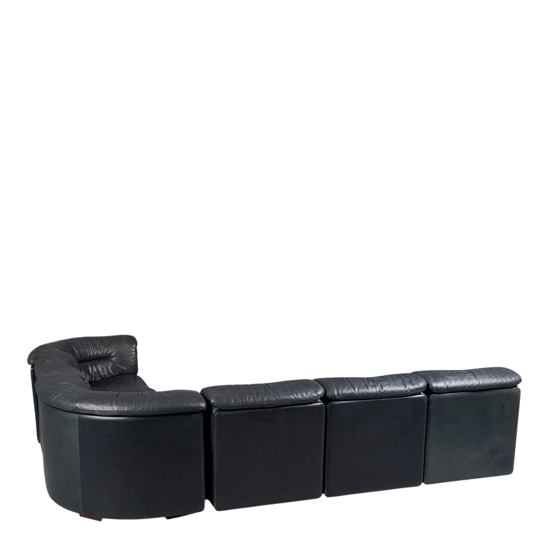 1970s de Sede : Model DS 14 blue aniline leather 6-section sofa