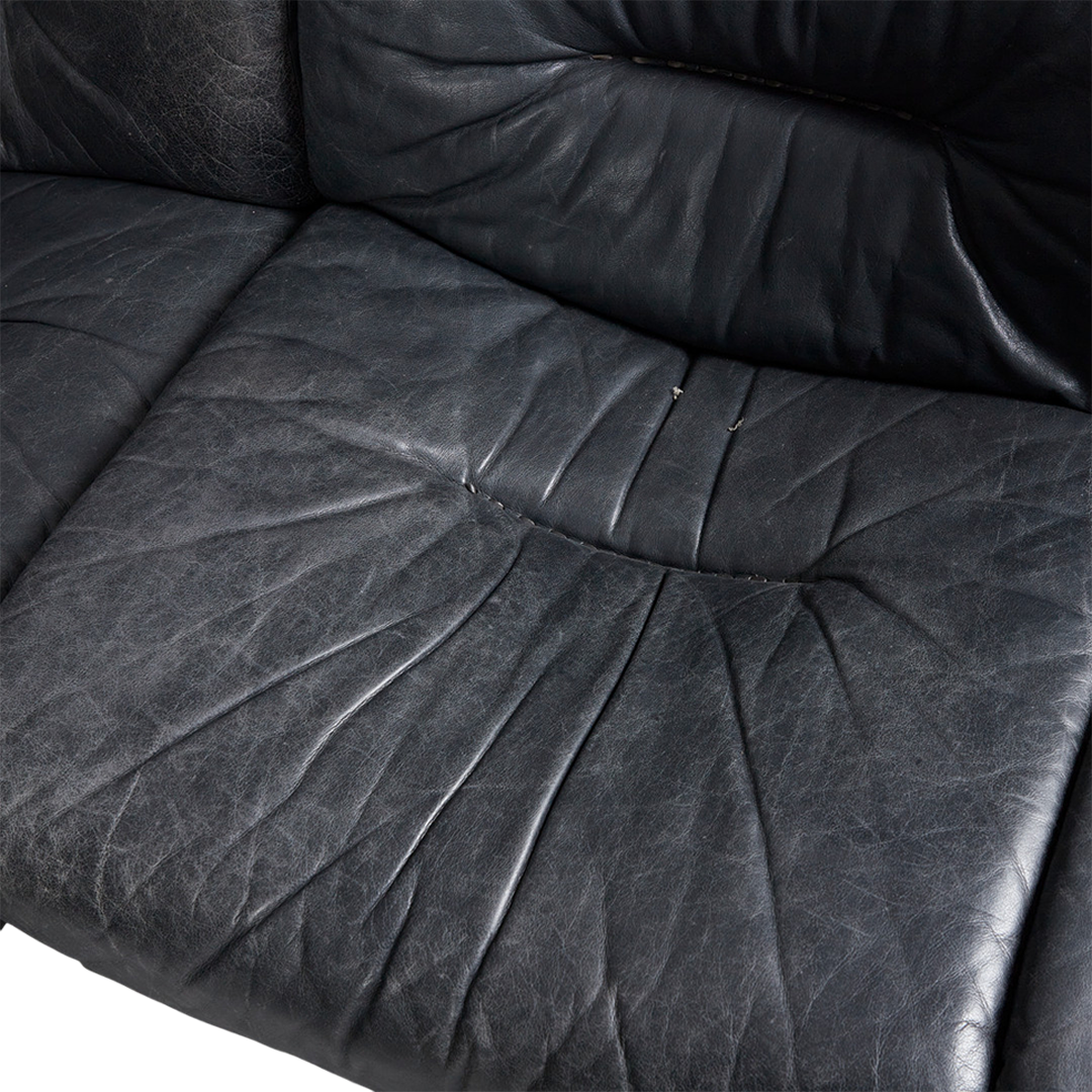 1970s de Sede : Model DS 14 blue aniline leather 6-section sofa