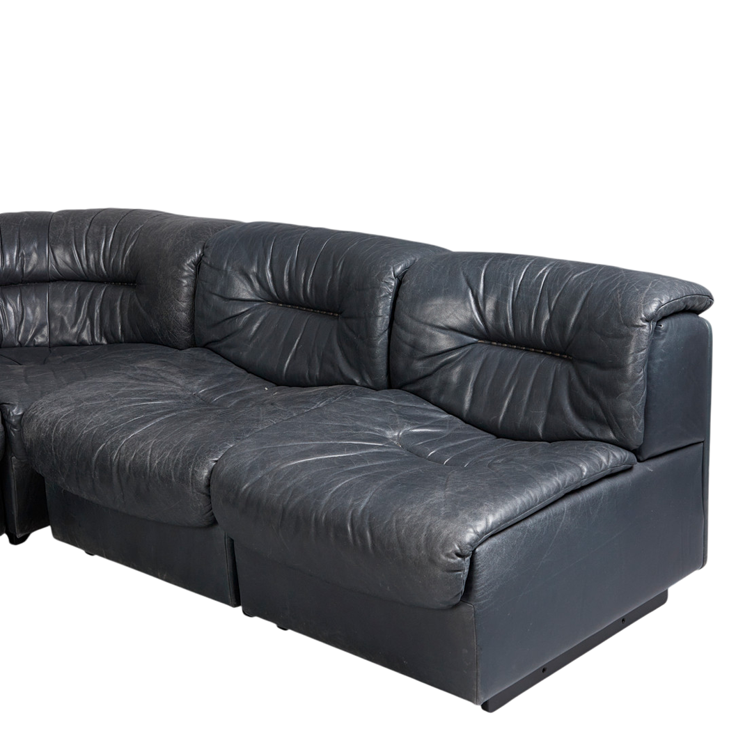 1970s de Sede : Model DS 14 blue aniline leather 6-section sofa