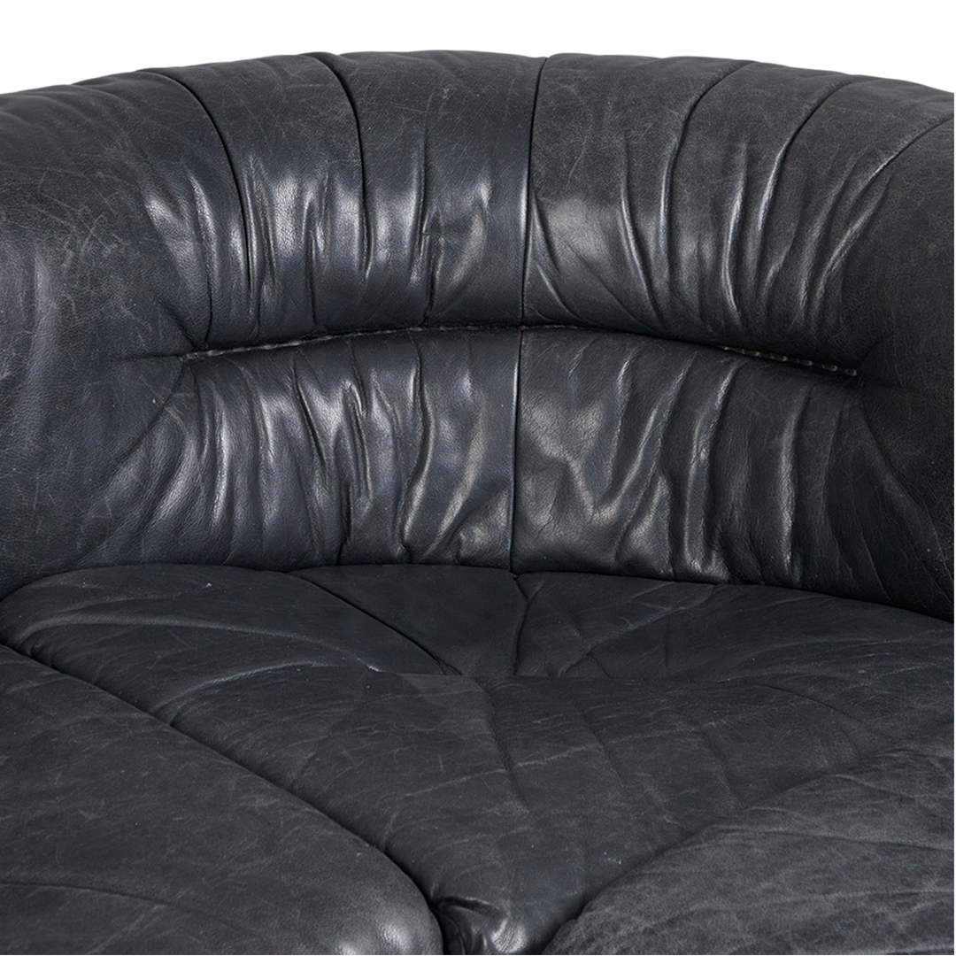 1970s de Sede : Model DS 14 blue aniline leather 6-section sofa