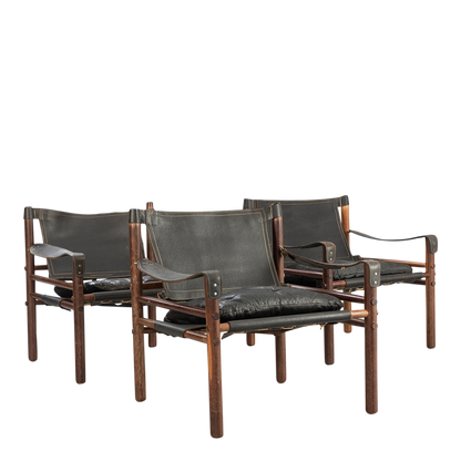 1964 Arne Norell : black leather "Sirocco" safari chair in Afrimosia