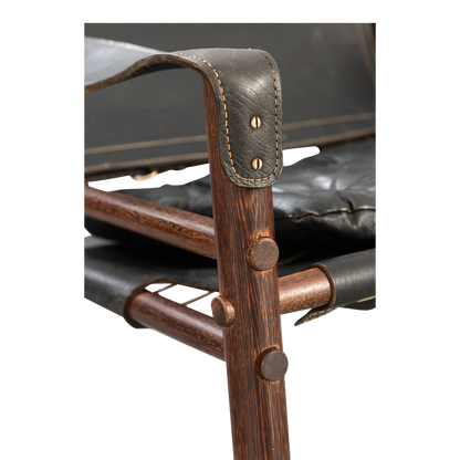 1964 Arne Norell : black leather "Sirocco" safari chair in Afrimosia