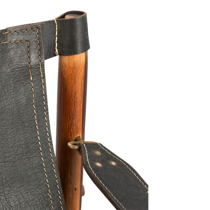 1964 Arne Norell : black leather "Sirocco" safari chair in Afrimosia