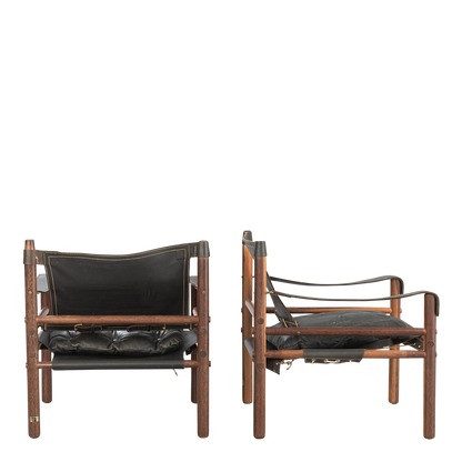 1964 Arne Norell : black leather "Sirocco" safari chair in Afrimosia