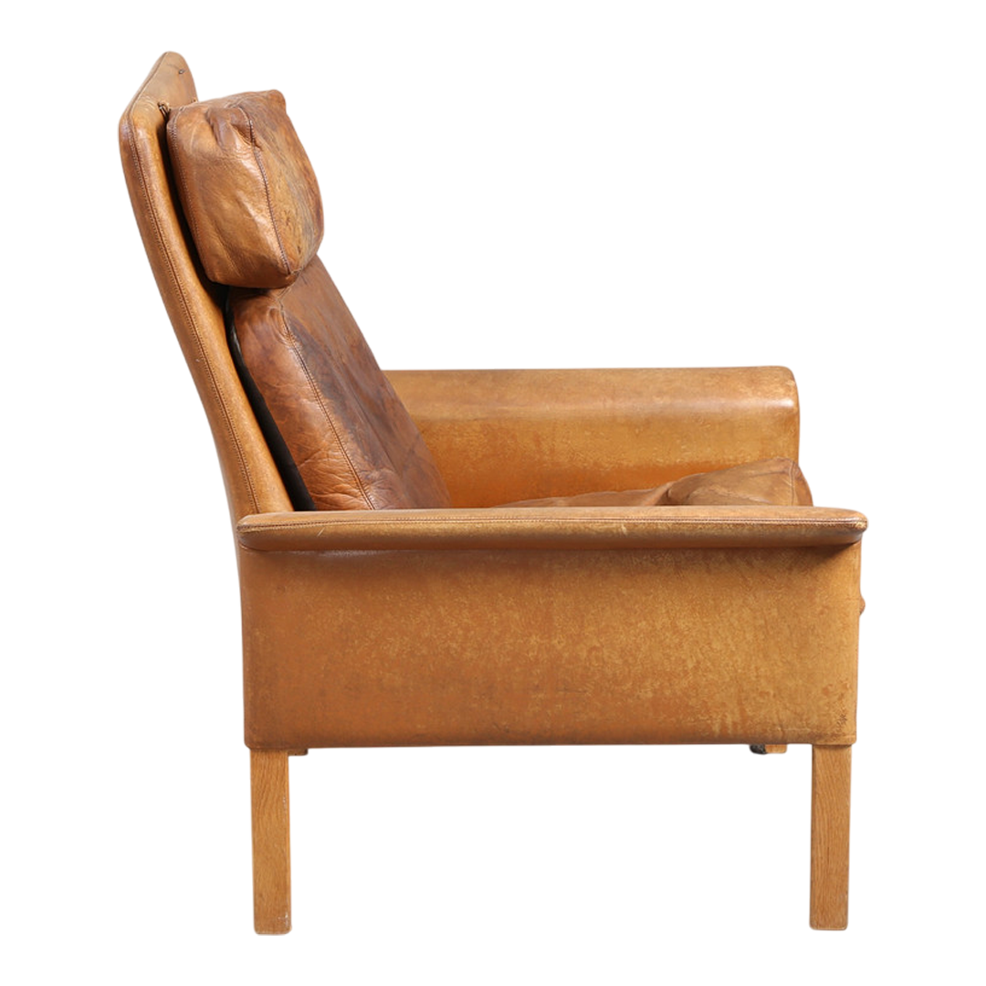 1960s Hans Olsen : tallback cognac leather armchair, CS Møbler