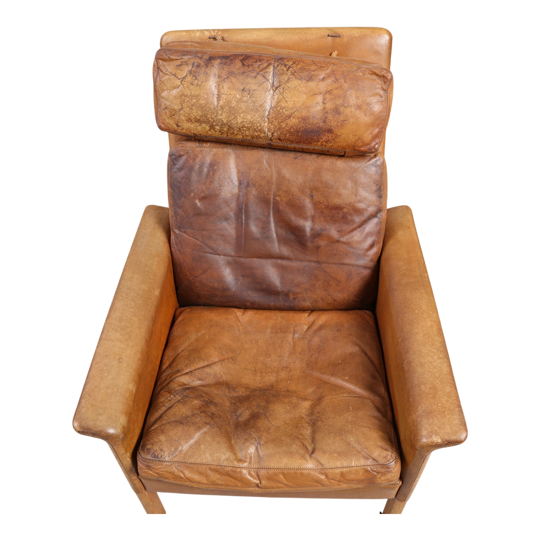 1960s Hans Olsen : tallback cognac leather armchair, CS Møbler